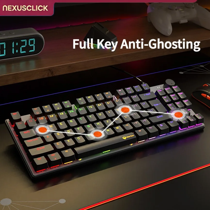 NexusClick 88 Key Hot Swappable Mechanical Keyboard,RGB Backlit Volume Knob Anti-Ghosting Ergonomic Wired Office Gaming Keyboard