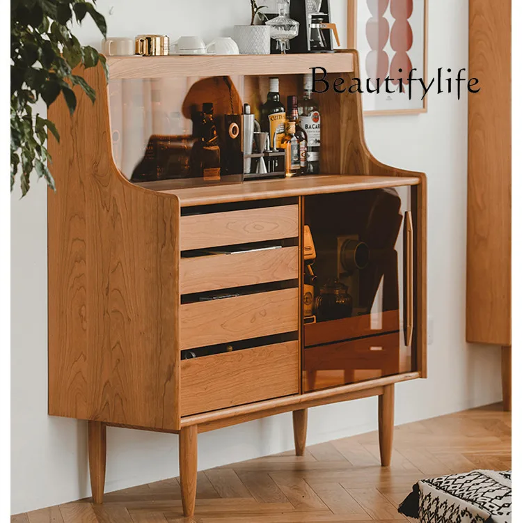 

Nordic solid wood dining side cabinet simple modern small apartment living room storage cabinet kitchen tea locker