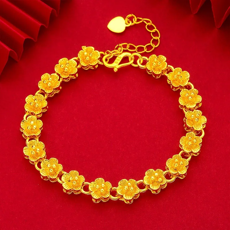 

Luxury 24K 9999 Pure Gold real gold Plum Blossom Bracelet Light Luxury High-end All-match Ladies Bracelet