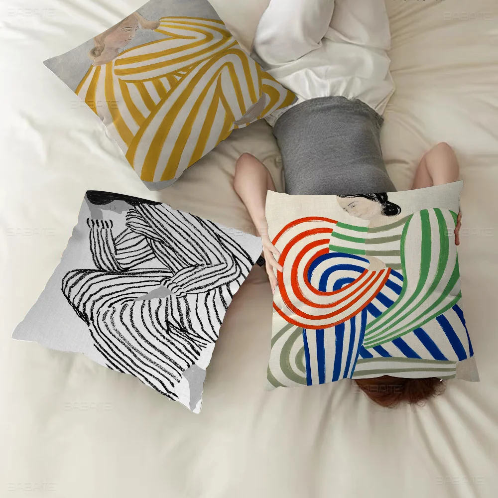 

Abstract Figure Lines Girl Lind Pillowcase Toon Gift Cushion Cover Bedroom Home Sofa Chair Seat Decor Pillow Case