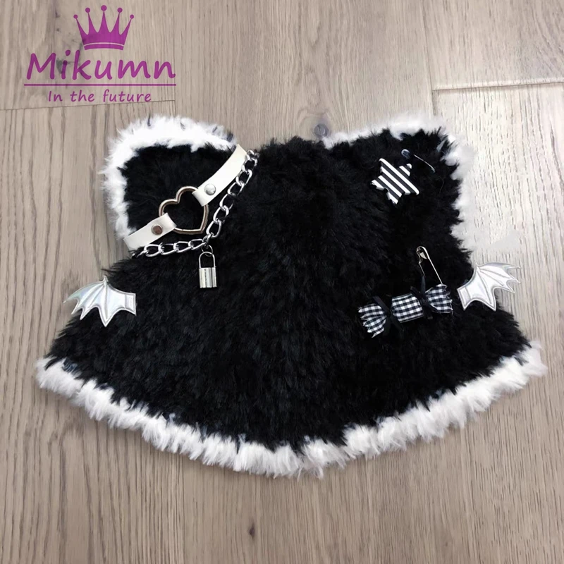 Mikumn Harajuku Y2k Kawaii Star Candy Bear Ear Hat Gothic Lolita Bat Wings Plush Warm Beanie Hat Winter Streetwear Punk Cap