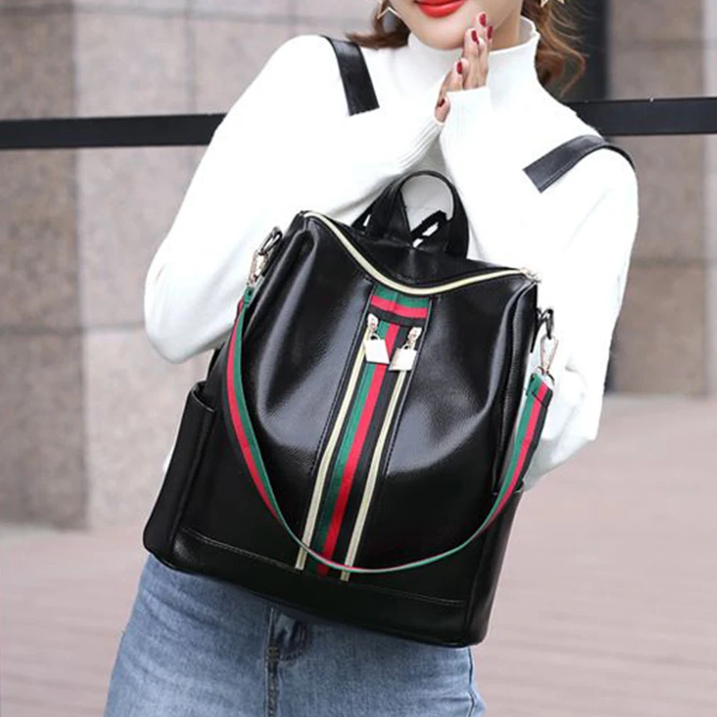 حقيبة ظهر أنيقة متعددة الاتجاهات للسفر اليومي، حقيبة عصرية أنيقة مخططة وخفيفة الوزن ومتعددة الاستخدامات وواسعة وغير رسمية