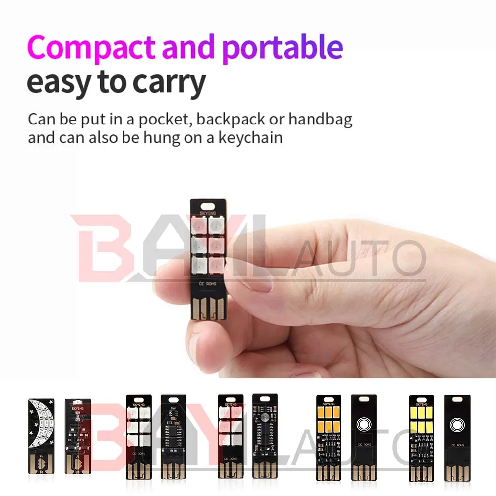 1/2/4Pcs Portable Mini Car Atmosphere Light 5730 USB 6 LED Light 5V RGB Touch Sensor Dimmable Night Lamp for Car interior Lamp
