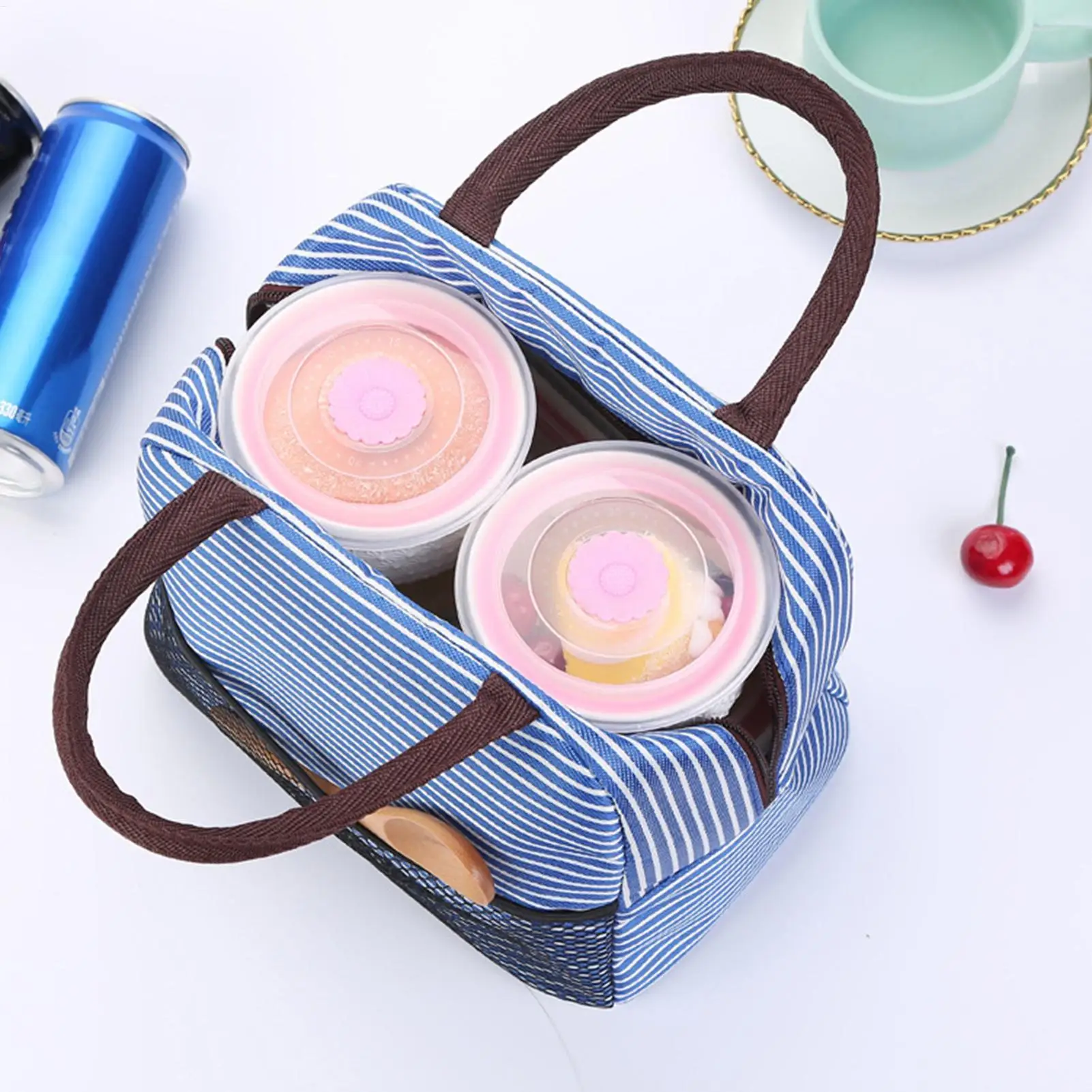 Lunch Tote with Mesh Pocket Insulated Storage Lunch Box Bag Fashion Container for Kids Adults Office School Camping Outdoor