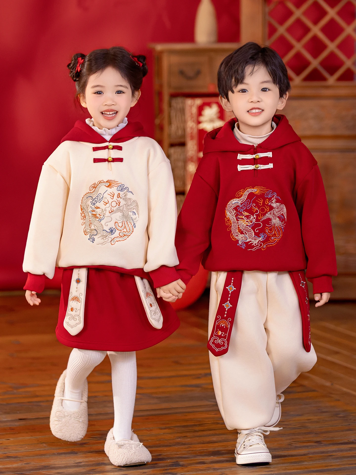 

Детский праздничный новогодний наряд, комплект с капюшоном на подкладке, детский сад, традиционная китайская одежда Hanfu