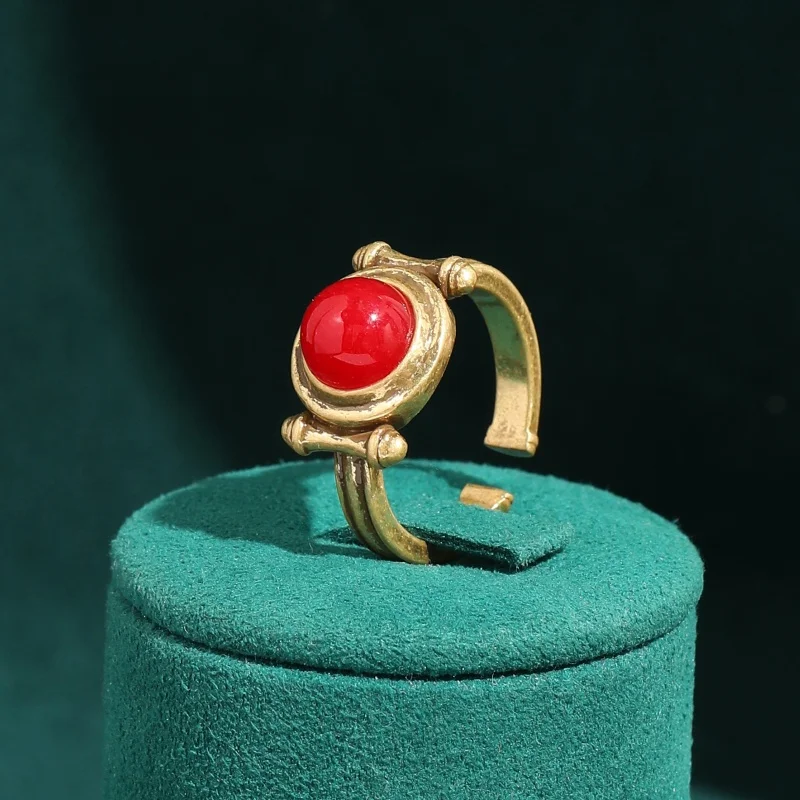

Vintage Red Rings Jewelry Wedding Round Natural Stone Gold Color Finger Retro Luxury Trends 2026 Accessories High Quality Brand