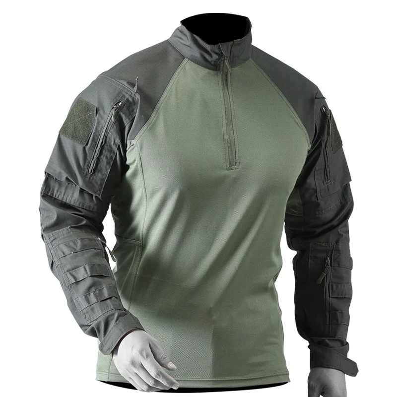 Men's Frog Combat Long Sleeve Shirt Quick Dry Moisture Wicking Tactical Top with Reinforced Elbow for Urban Outdoor Training