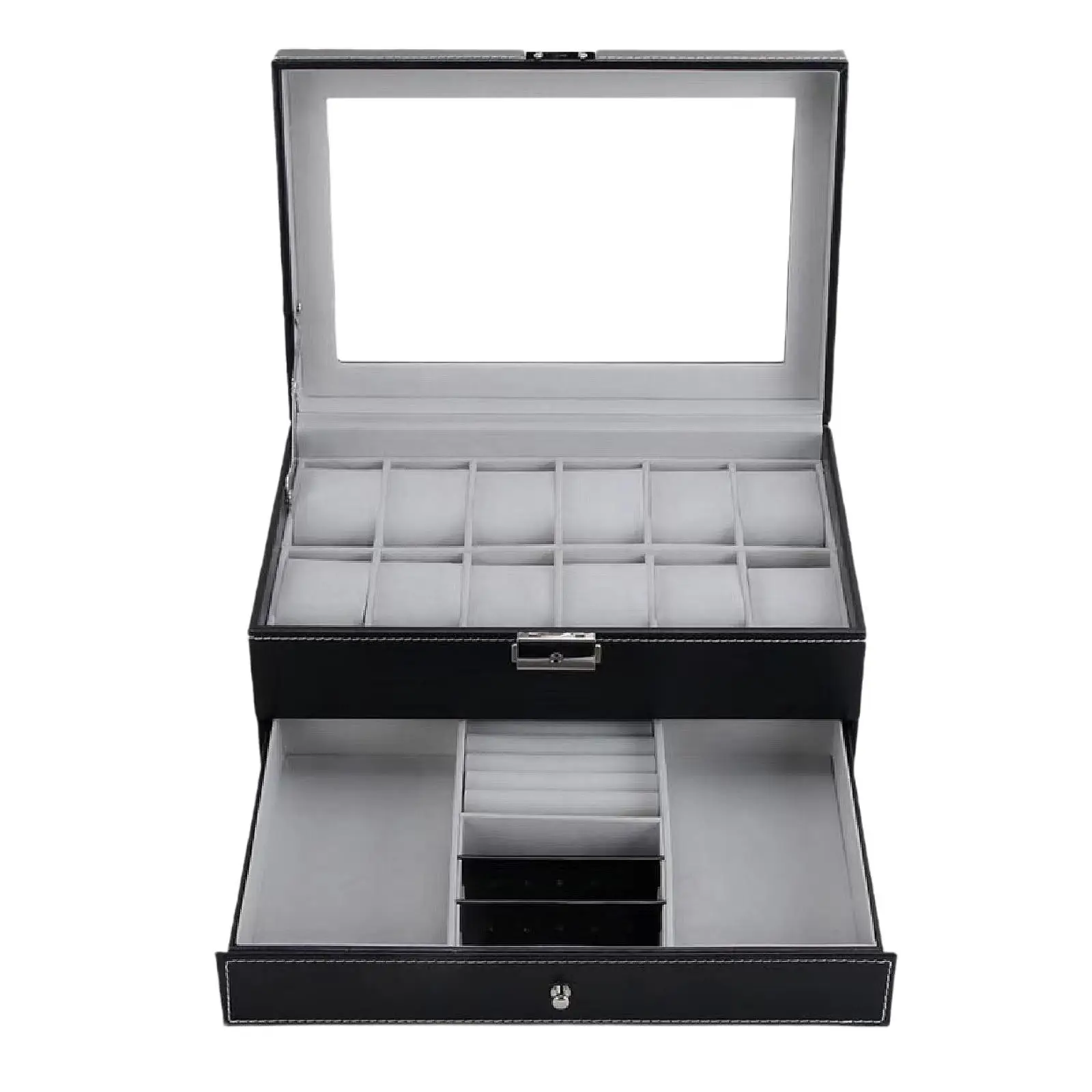 12 Slots Watch Box Jewelry Display Drawer Portable Double Layer Watch Storage Box Watch Holder Display Case for Earrings Gift