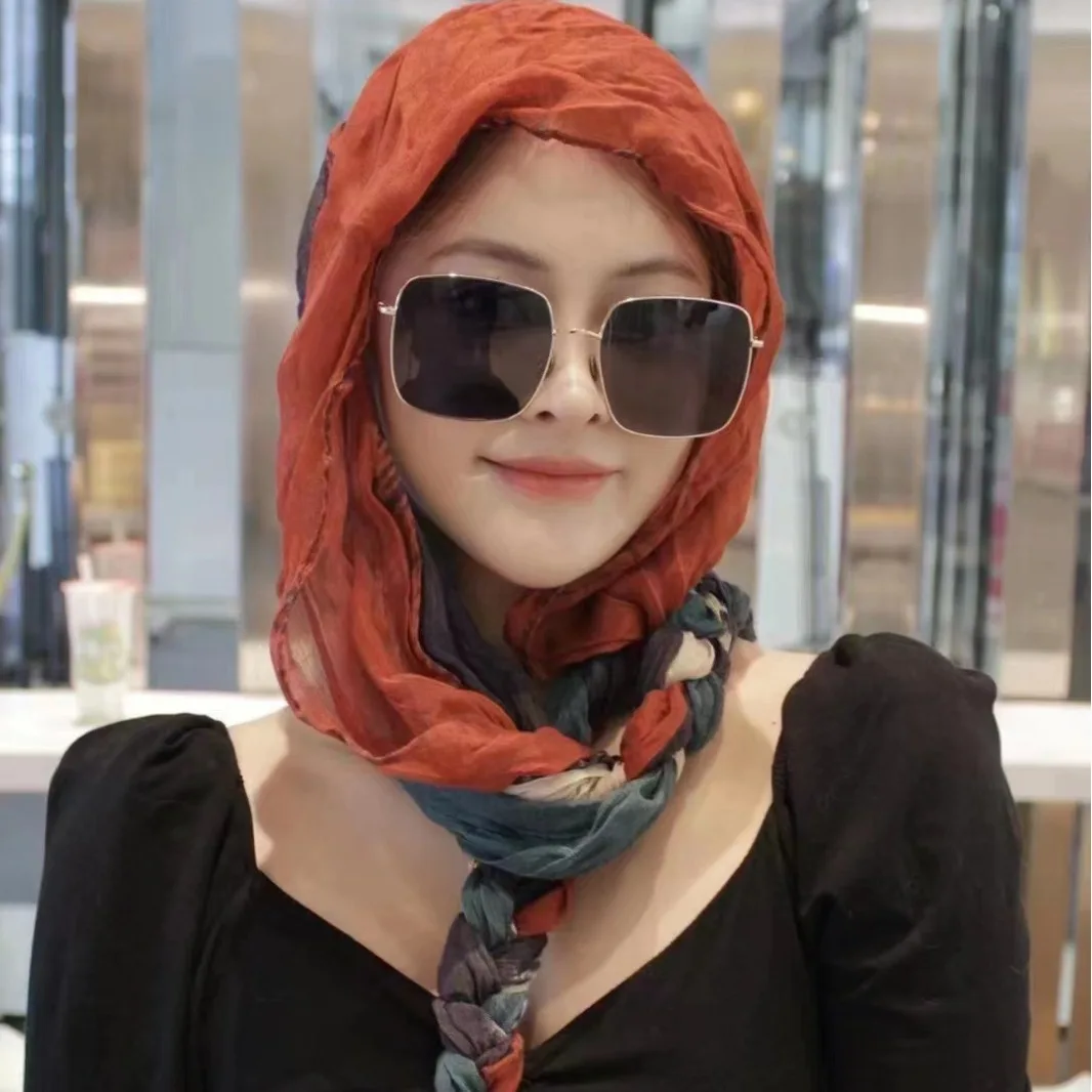 

Cotton and linen hat, silk scarf twist braided hat hand-woven multi-purpose bag head, sun protection ethnic style headscarf