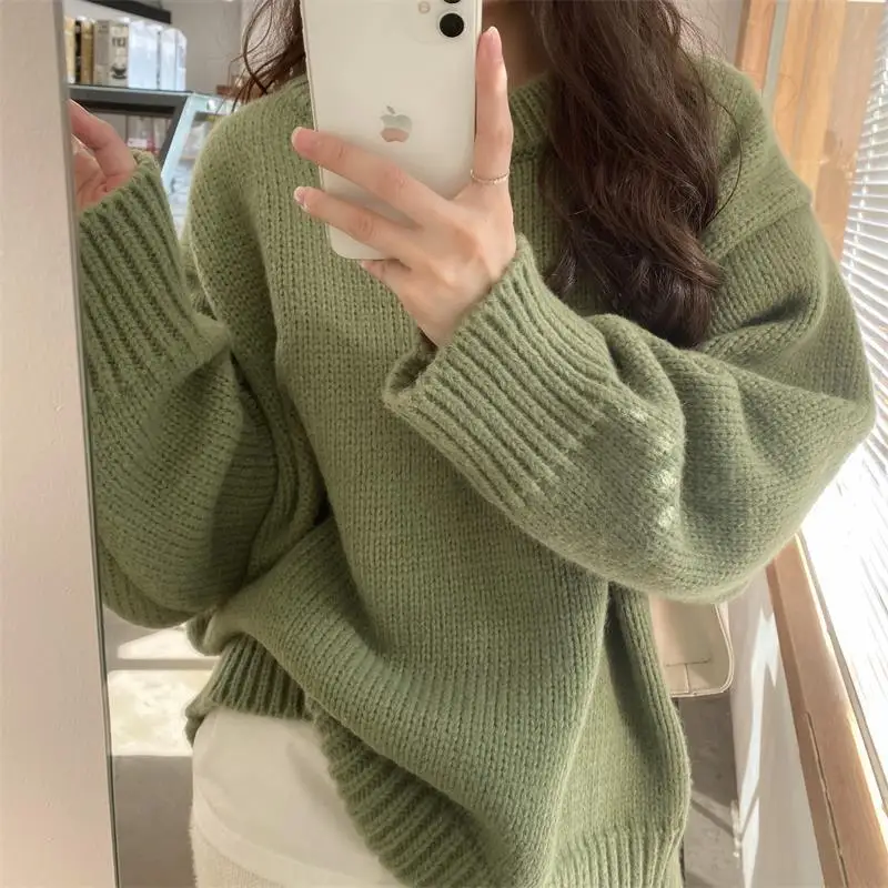 Basic Solid Knitted Pullovers Women New Winter All-match Loose Students Sweet Casual Simple Streetwear Vintage Cozy Harajuku Y2k