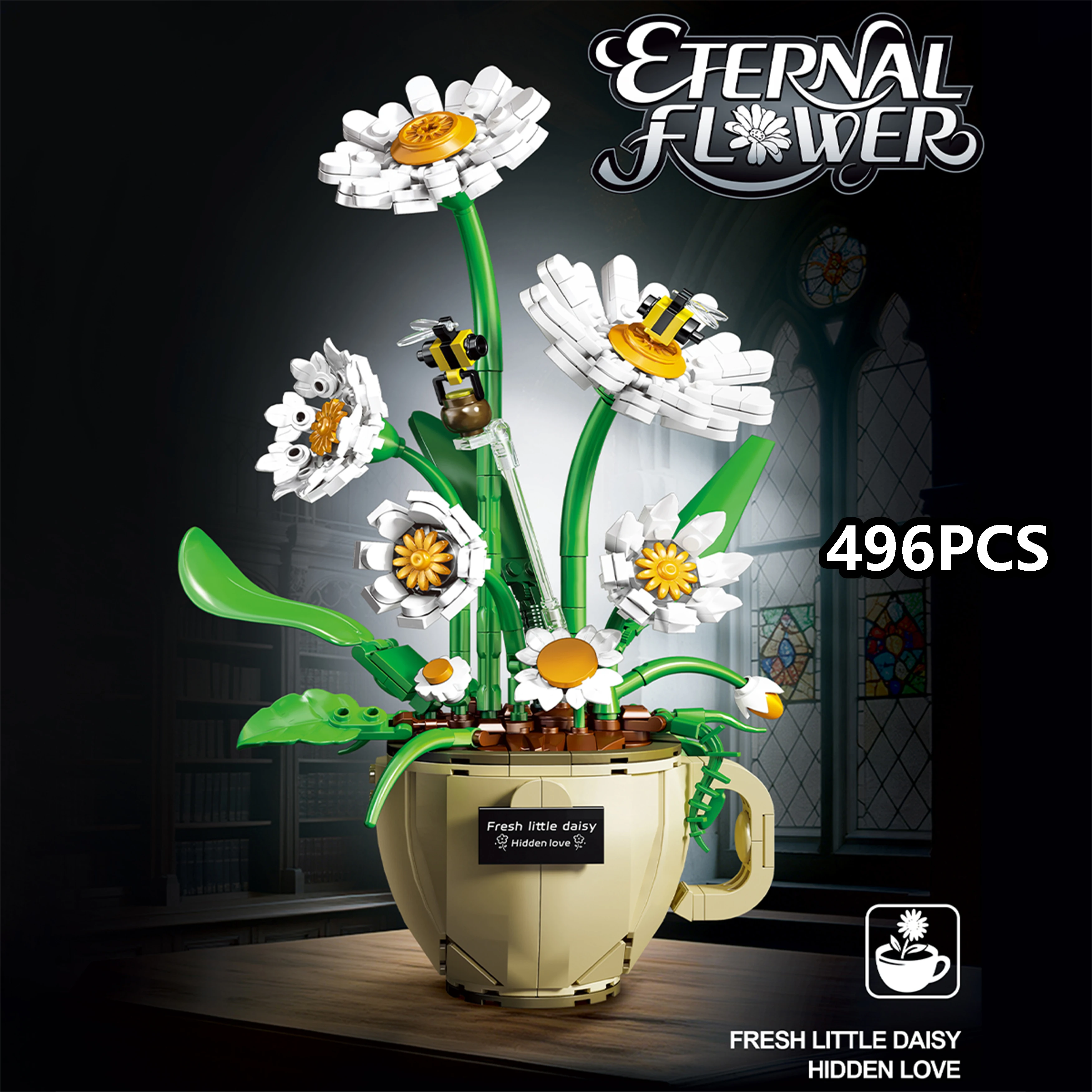 

DIY Coffee Cup Flower Building Blocks Model Daisy Rose Bouquet Creative Home Decoration Display Ornament Gift Xmas Gift