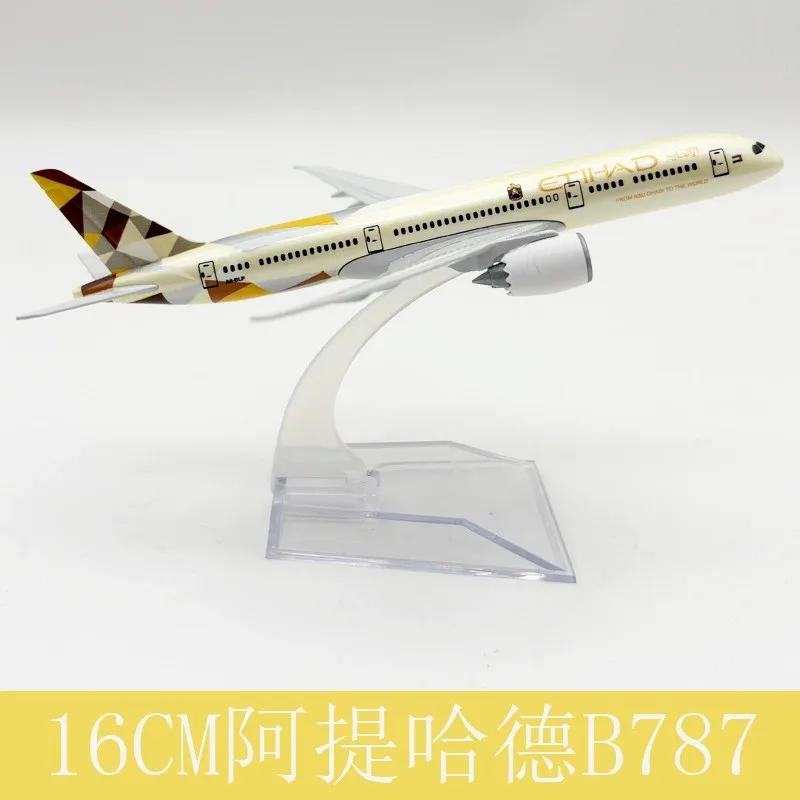 

Модель самолета 16 см, масштабная модель самолета Etihad B787, металлическая миниатюрная игрушка-самолет, литая модель для подарков, коллекции, аксессуар для детского стола