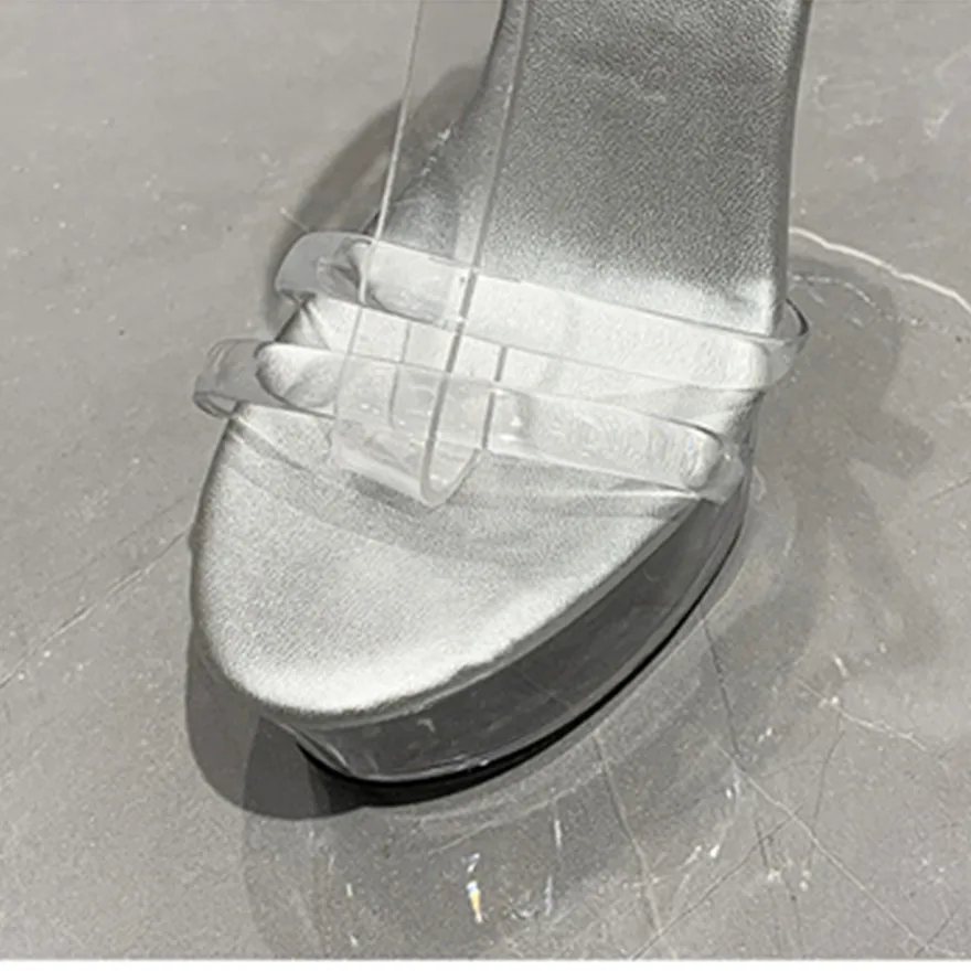 Clear Crystal Platform Runway Sandals Women New Transparent Buckle Super High Heel 15cm Open Toe Sexy Female Party Wedding Shoes