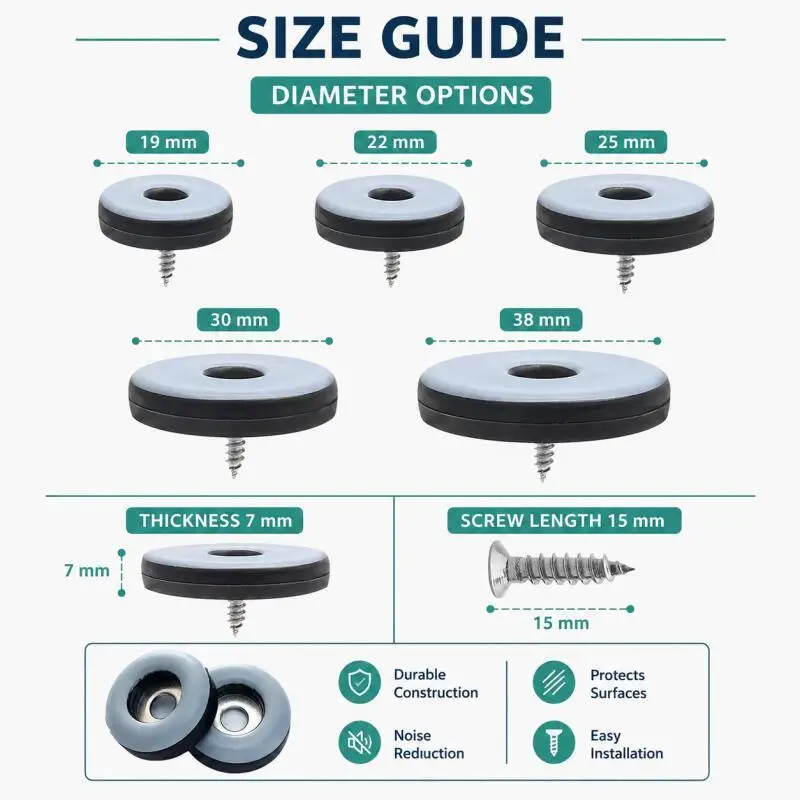 20/16/12/8/4Pcs 19/22/25/30/38MM Nti-slip Floor Protectors Thick Furniture Pads with Screws for Sofa Bed