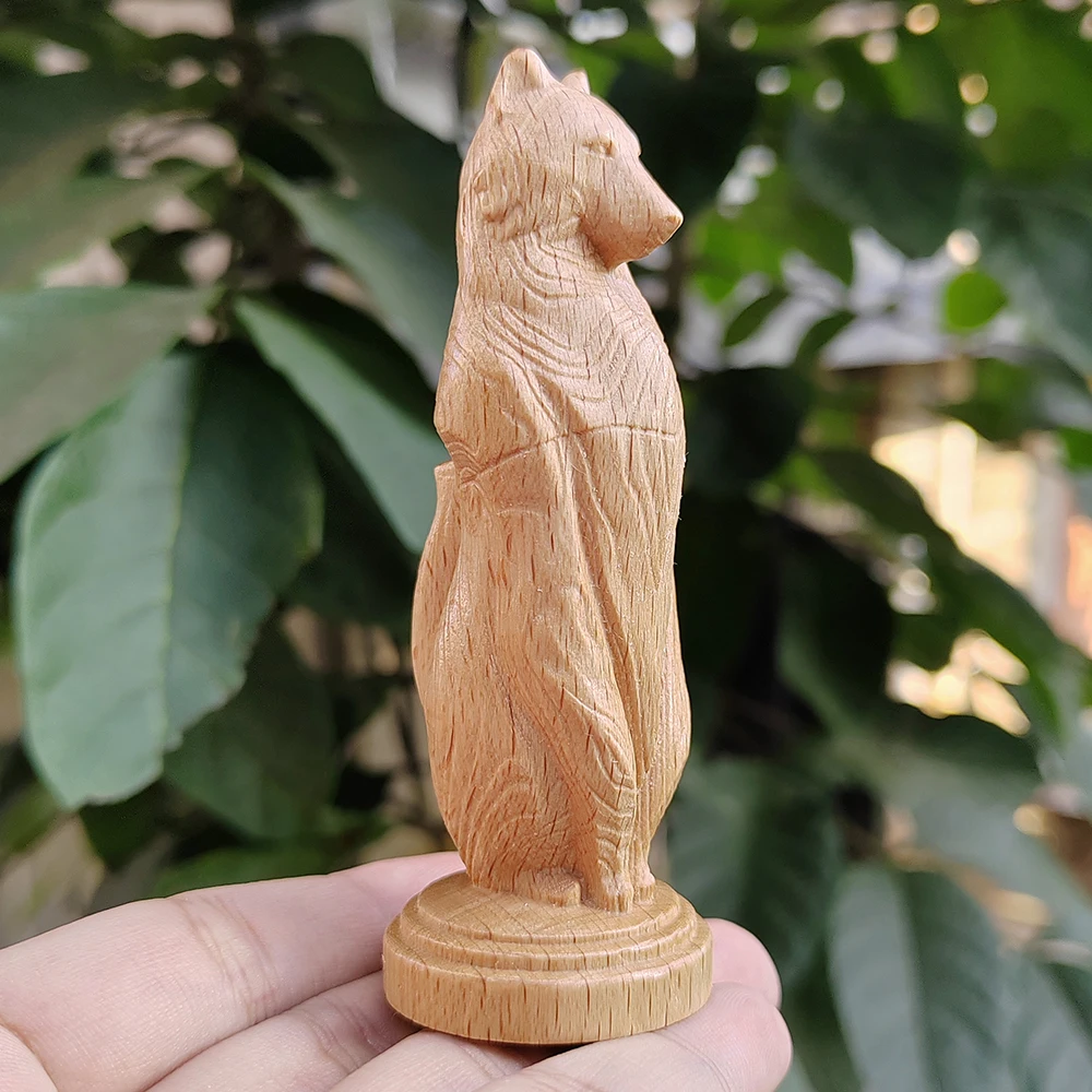3,7 Zoll Holzgeschnitzte Wolf-Totem-Säulenstatue, handgeschnitzt, kulturelles Thema, geeignet für kreative Schreibtischdekorationen, Arbeitszimmer, Schlafzimmer, Einweihungsgeschenke,