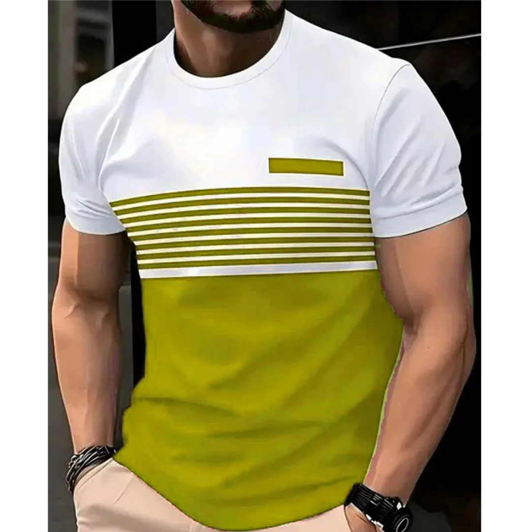 

Fashion Striped Pattern Men's Short Sleeve T-shirt 3D Printed Summer Casual Breathable Tee Top Trendy Street Hip Hop Men Clothes