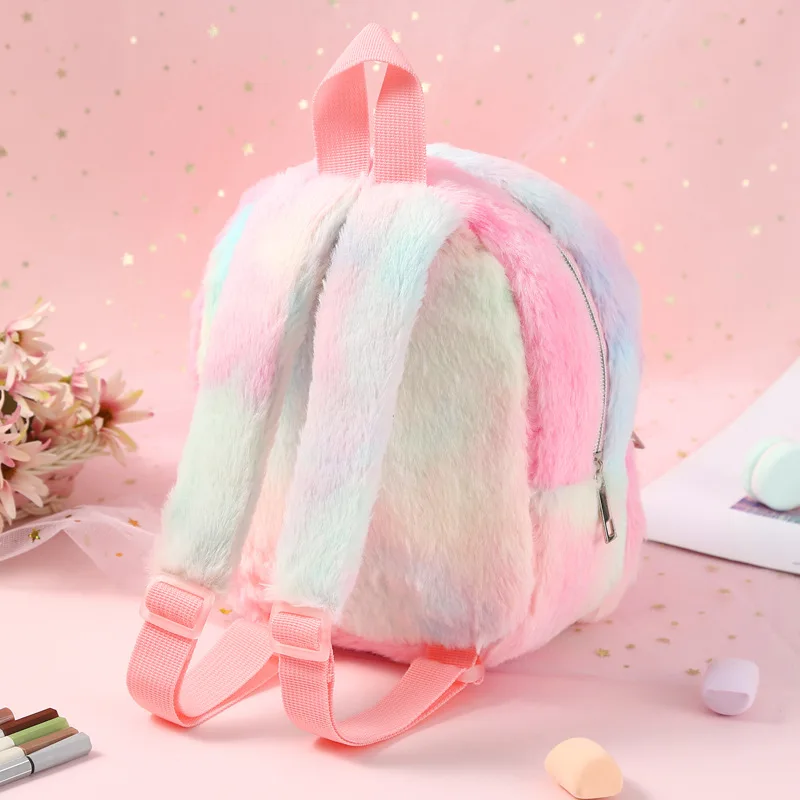 Unicorn Furry Backpack Plush Sparkling Kid Girl Small School Kindergarten Cute Winter Christmas Children Adjustable Bag Gift