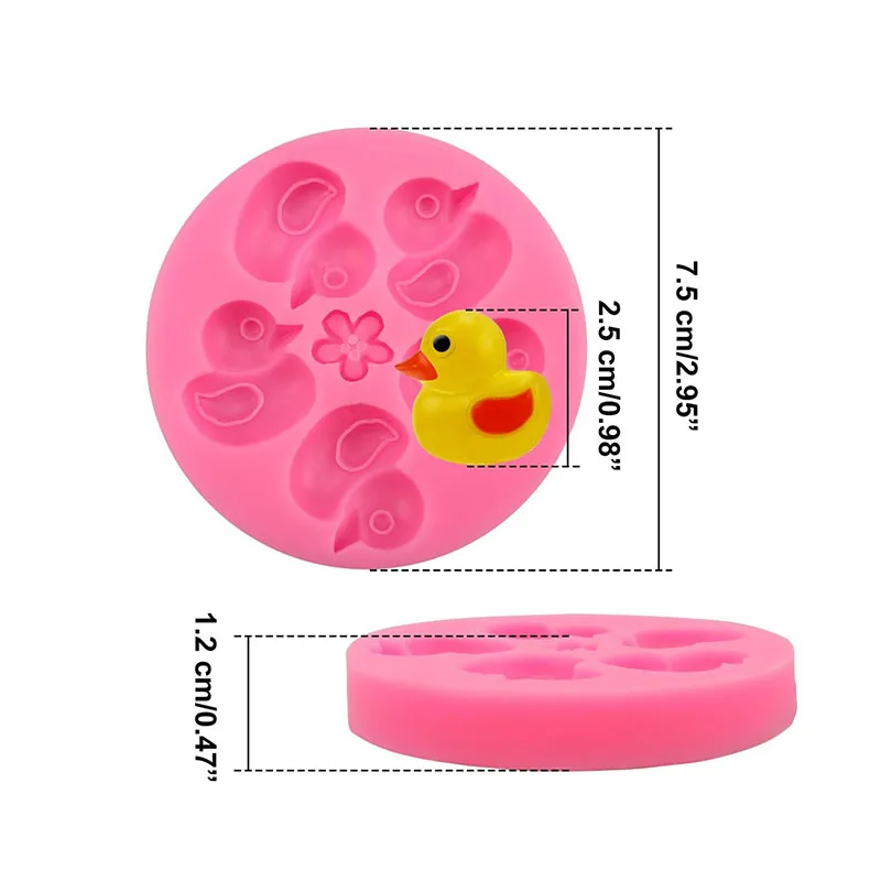 Mini Duck Fondant Mold Yellow Duckie Chocolate Gummy Candle Silicone Mould For Baby Shower Cake Candle Decoration Cupcake Topper