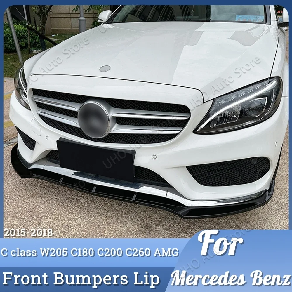 For Mercedes Benz C Class W205 Car Front Bumper Lip Body Kit Spoiler Splitters Diffuser C200 C250 C260 C300 C400 C450 2014-2018