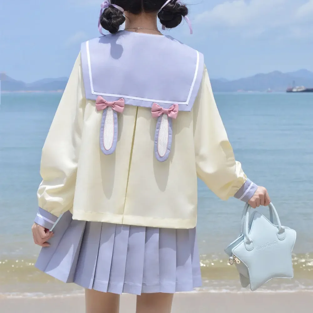 Uniforme de lapin doux et mignon pour le printemps et l'été, costume de marin à manches longues et courtes, costume d'anime Rick Cosplay, ensemble de jupe plissée