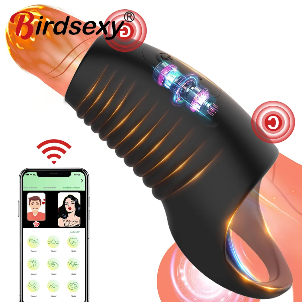 2 en 1 funda vibratoria para pene anillo para pene Control por aplicación anillo para pene retardante de eyaculación extensor de pene vibrador juguetes sexuales para adultos