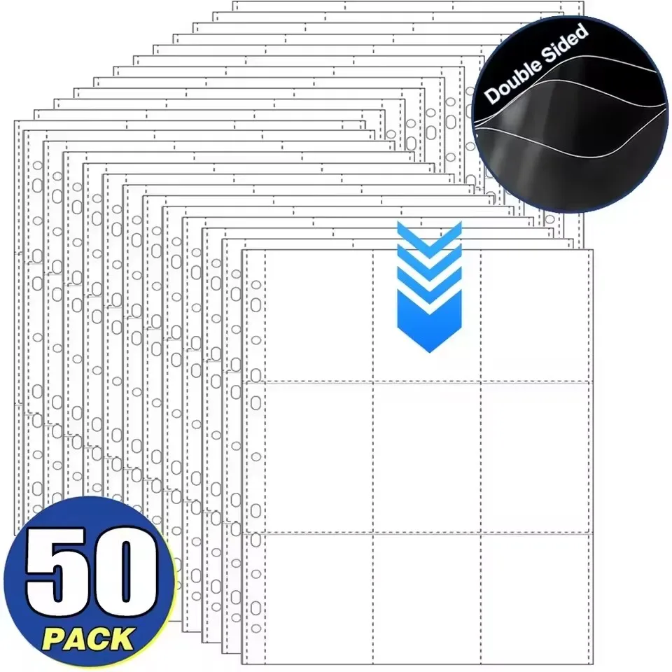 A4 Size 9 Pocket Trading Gaming Card Sleeves Double Side Storage Album Binder Pages Card Collection Holders Idol Photo Albums