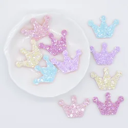 50Pcs 3CM Glitter Fabric Padded Crown Applique for Crafts Stick Supplies DIY Headwear Hair Clips Bow Decor Accessory Patches