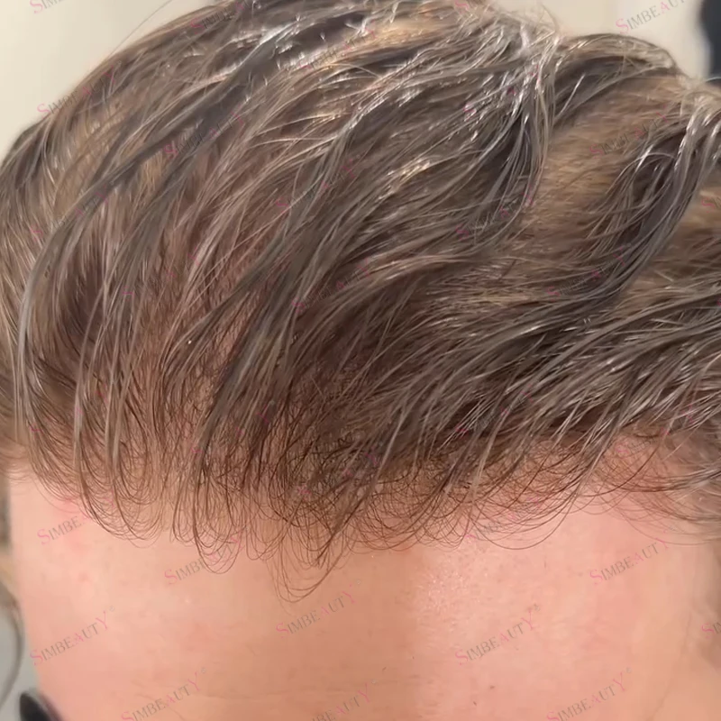 Wig Rambut Manusia Pria Pirang Terang Eropa, Garis Rambut Alami Super Mikro Ultra Tipis 0.03mm 90Density, Sistem Rambut Toupee Pria