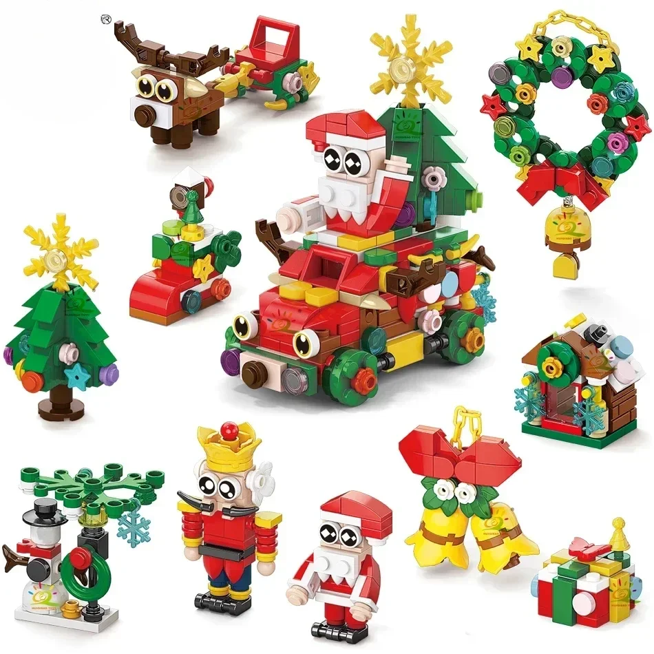 Children Mini Christmas Tree Santa Claus Model Micro Bricks Building Block DIY Insect Animal Bricks Toys For Adult Gift