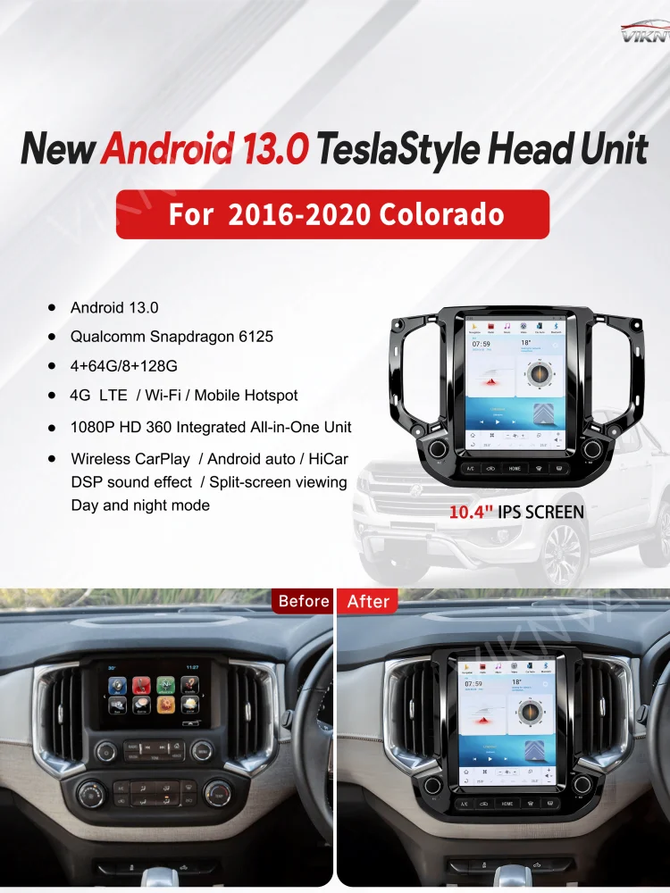 For Chevrolet Colorado 2016-2020 10.4inch Vertical Screen Android13 Car Radio GPS Car Radio with GPS Navigation Rear View Came