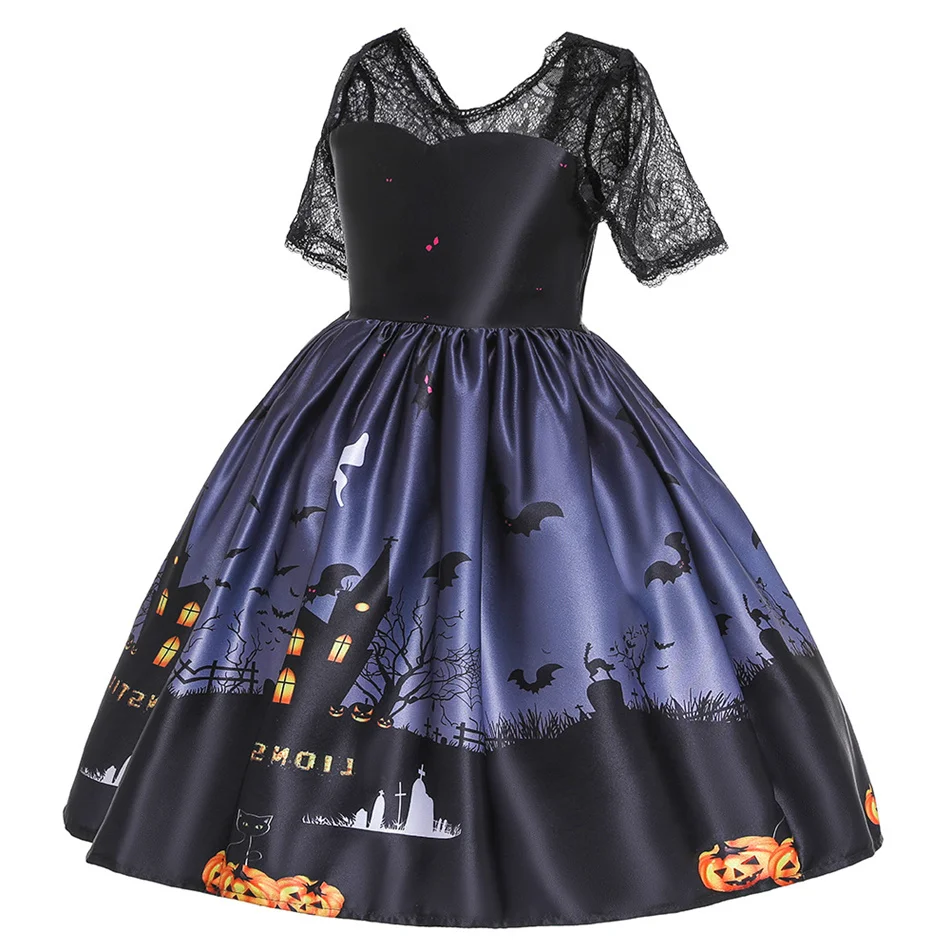 Halloween Witch Cosplay Party Dress para crianças, Abóbora Lâmpada Imprimir Roupas para meninas, Cartoon Ghost, Role Playing, Festival Traje para crianças