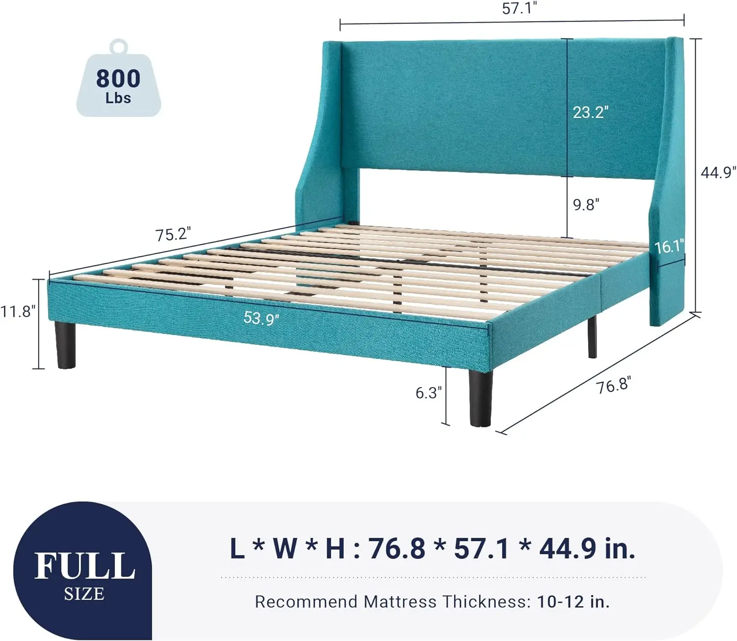 Full Size Bed Frame, Platform Bed Frame with Upholstered Headboard, Modern Deluxe Wingback