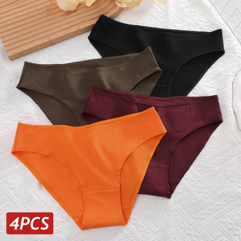 4PCS/Set Women Seamless Cotton Panties Solid Color Briefs Elastic Basic Underwear Female Sexy Low Rise Lingerie Soft Underpants