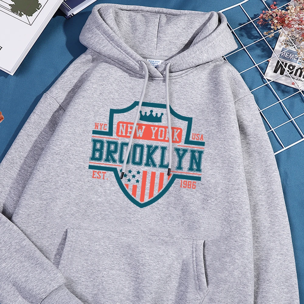 New York Brooklyn 1986 Letter Man Hoodies Fashion Soft Fleece Hoodie 2024 Autumn Winter Hoody Comfort Sweatershirt Warm Tops