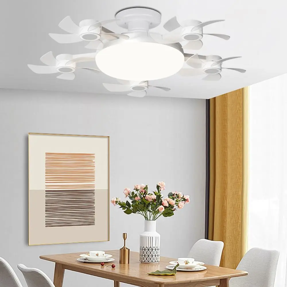 

2 in 1 5 Heads Ceiling Fan Light 3 Lighting Modes Wind Speed Adjustable Hanging Fan with LED Light Eye Protection Quiet