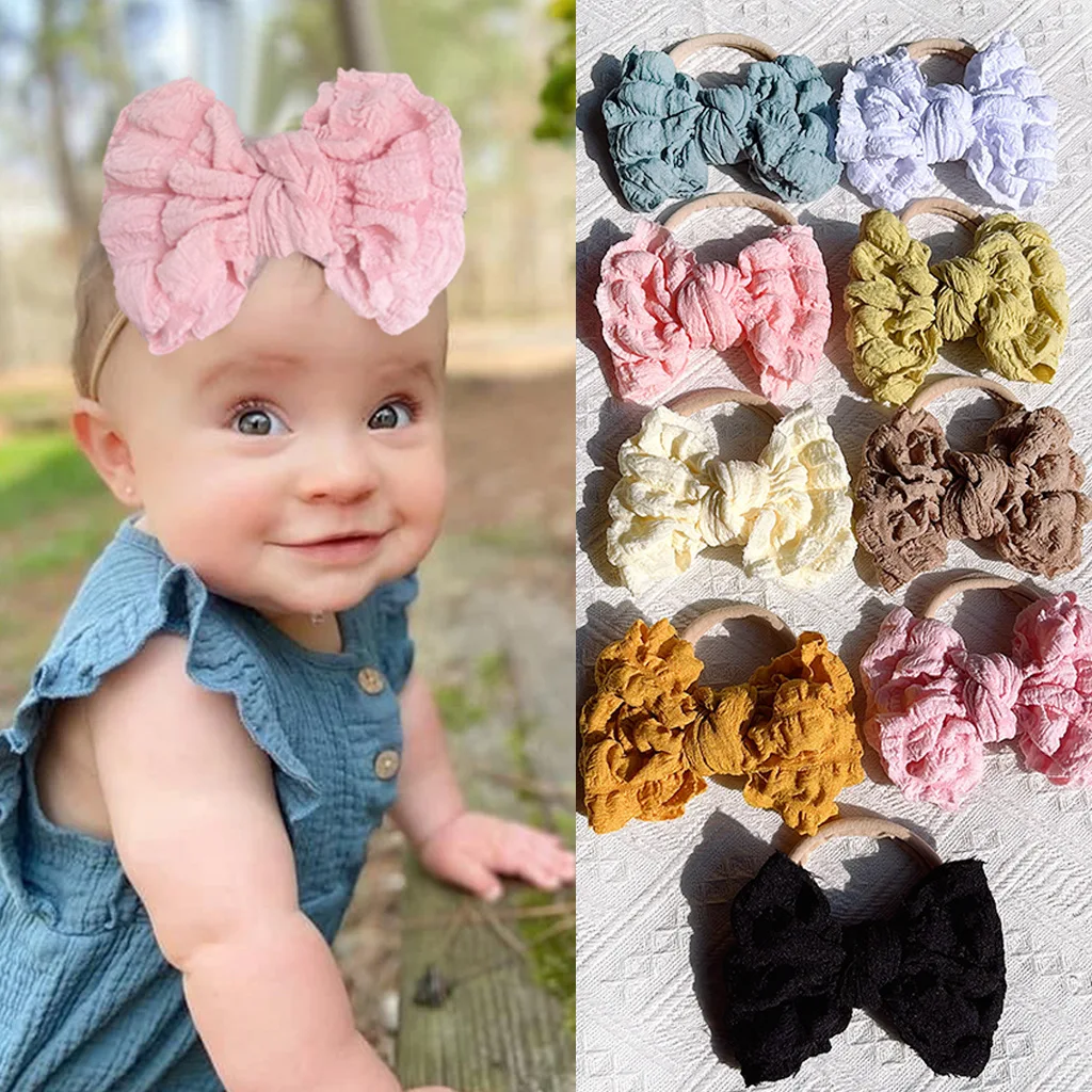 

5pcs Spring and Summer New Thin Type Children's Double Bow Nylon Hair Band Baby Headband Infant Headwear