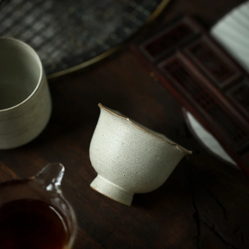 Jingdezhen Japanese Style Powder Collection Gracked Glaze Flower Cup Ceramic Tea Set Tea Tasting Cup Master Cup Tea-Soaked Crack