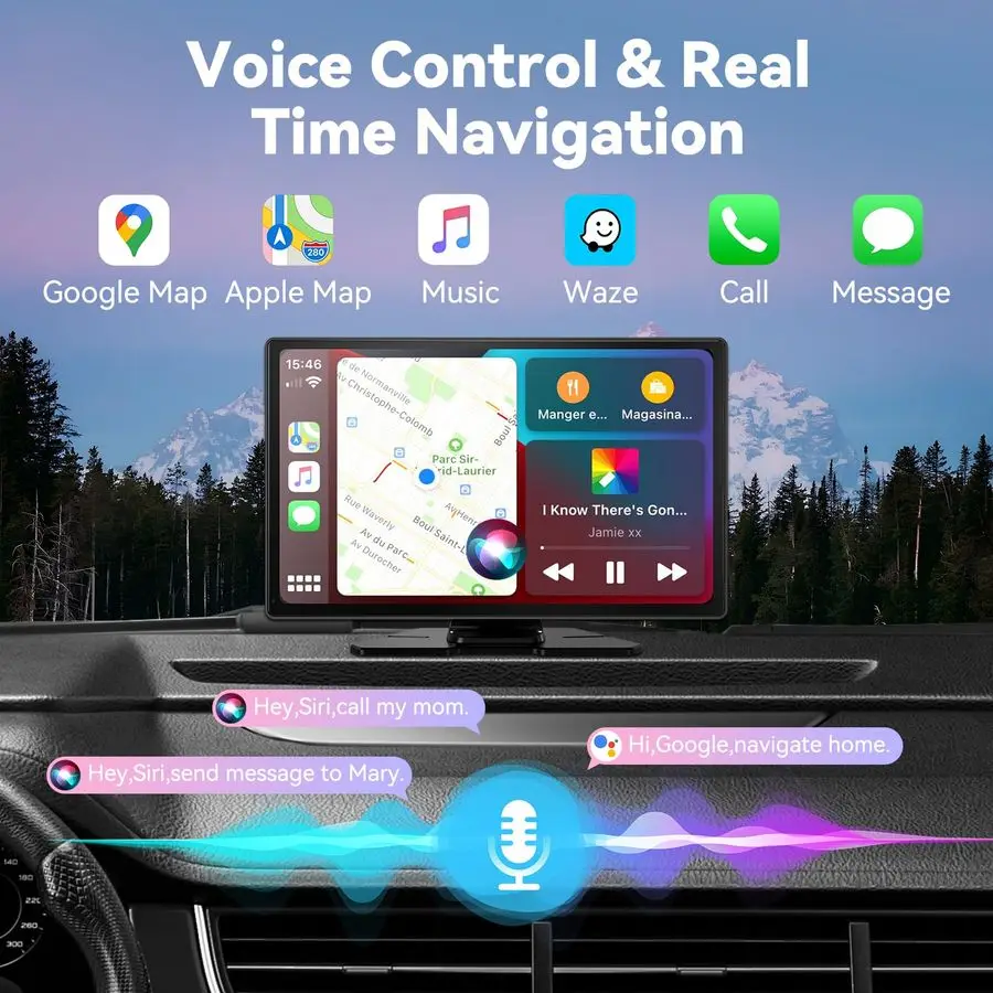شاشة Carplay للسيارة، 9 شاشات أوتوماتيكية تعمل بنظام Android مع كاميرا داشكام بدقة 4K، شاشة Apple Carplay للسيارة مع كاميرا احتياطية 1080 بكسل، لين مرآة #2