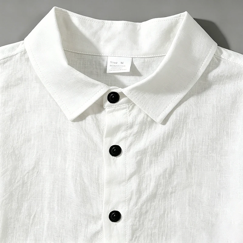 Men Linen Two Piece Outfit Short Sleeve Lapel Button Shirt Elastic Drawstring Shorts Summer Daily Seaside Vacation Casual Set view 4