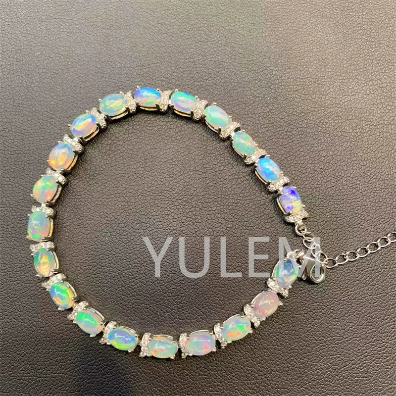 YULEM New Arrival Natural Opal Classic Design 20pcs Australia Opal Around 17cm Silver 925 Bracelet for Women YULEM-01