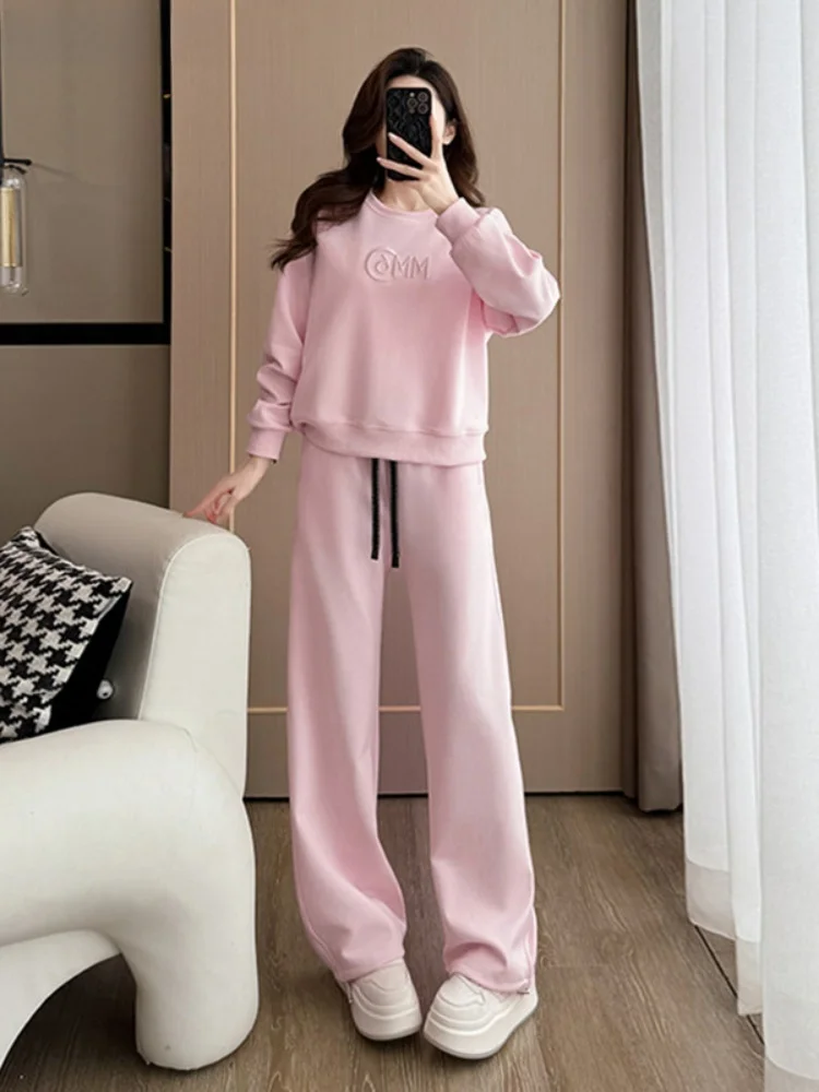 

Комплект La Chapelle: повседневный спортивный костюм для женщин, весна-осень-зима, новая модная коллекция, флисовая толстовка с объемной вышивкой, розовый, комплект из двух предметов