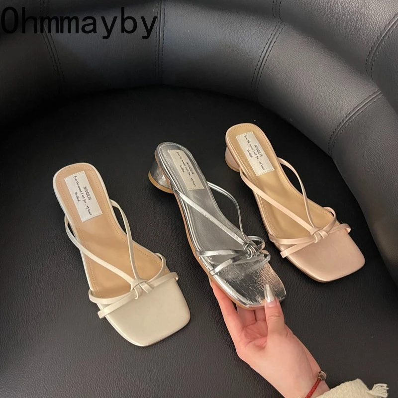 

Женские шлепанцы на толстом каблуке, модные, с квадратным открытым носком, узким ремешком, летние, элегантные, для пляжа и отпуска