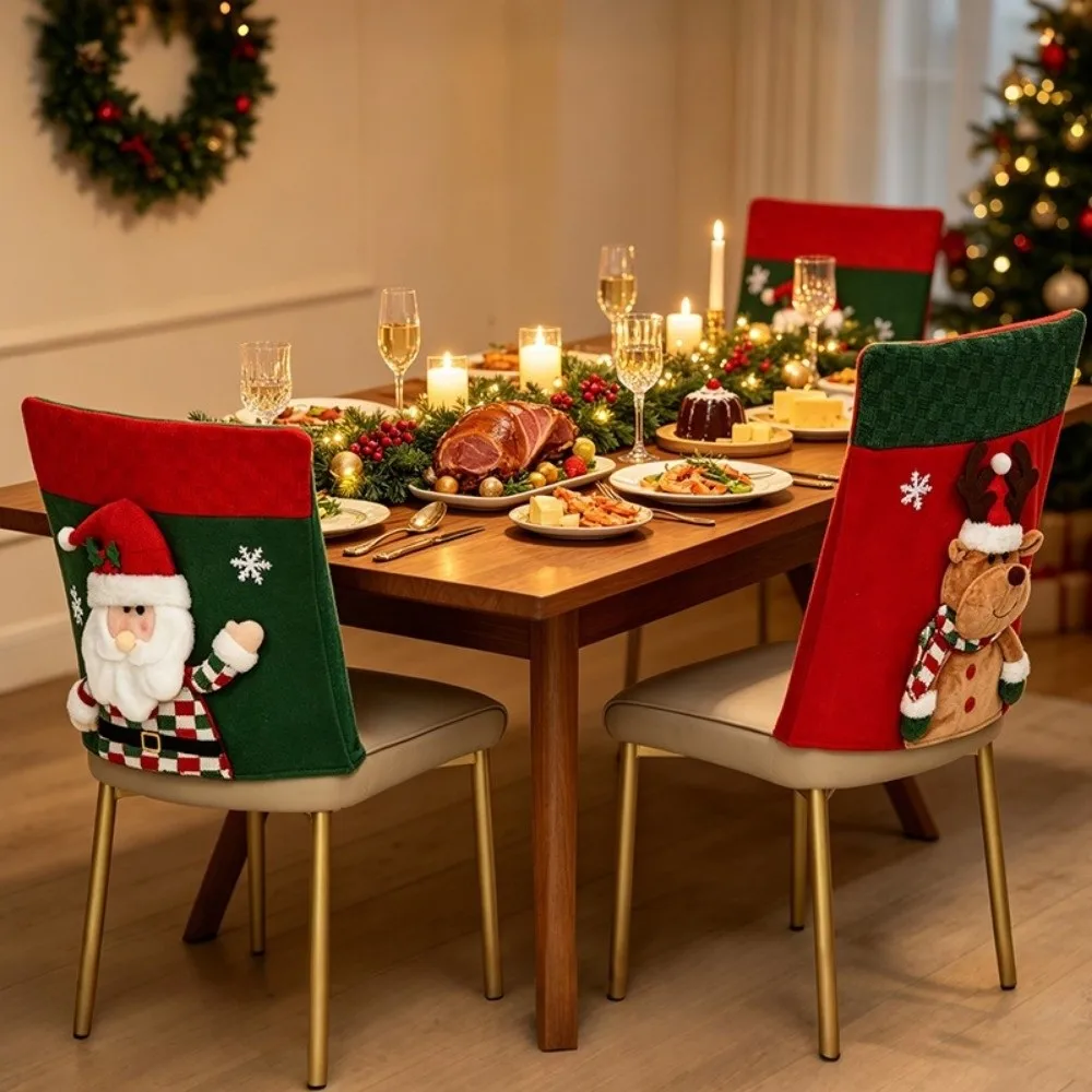 Snowman Christmas Chair Cover Santa Chair Protector Xmas Dinner Chair Seat Cover Elk Easy Application