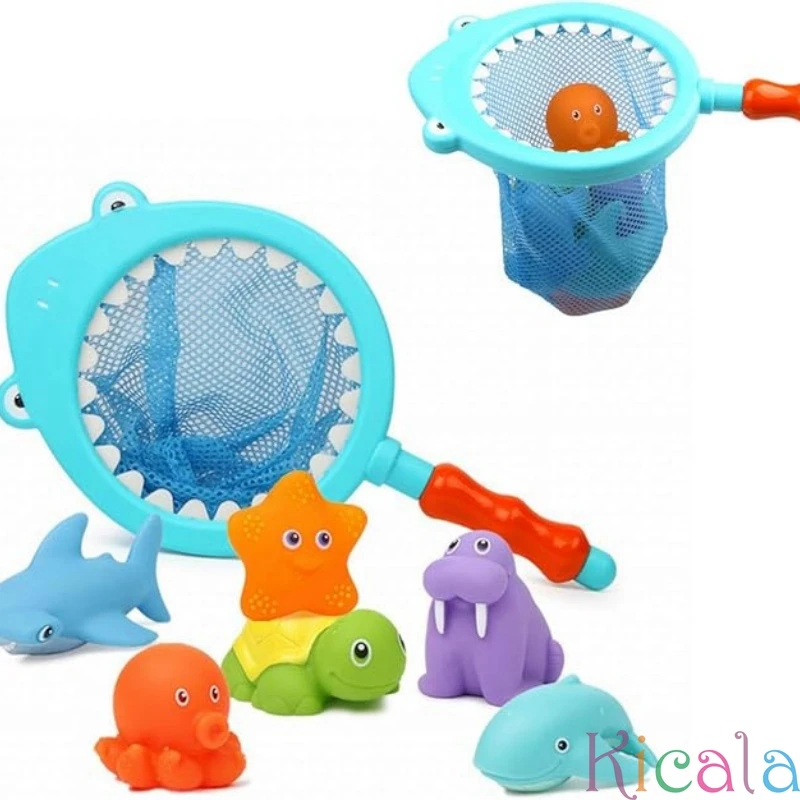 Juguete de baño para bebé, red de pesca flotante, imagen de viñetas de animales para niños, amasar, juguete de agua flotante feliz, regalo para bañera, piscina y playa