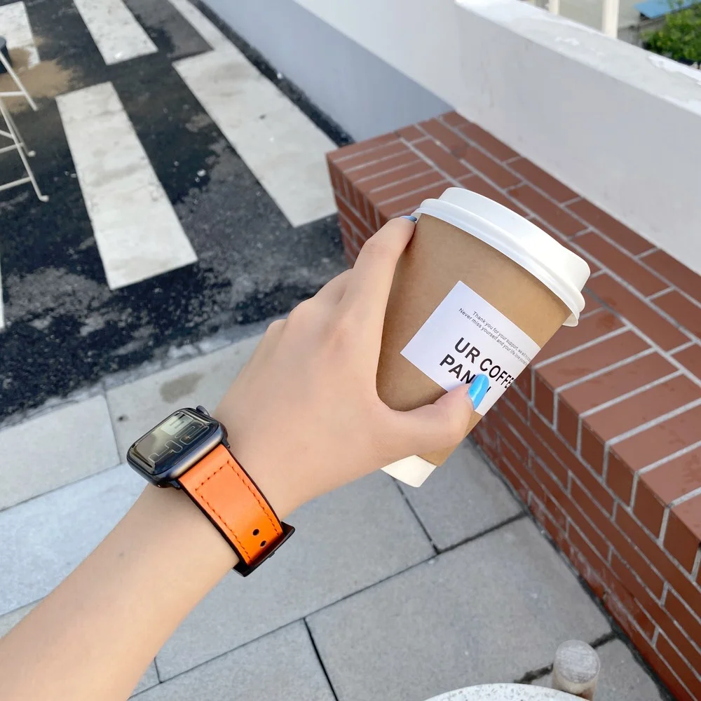 سوار ساعة العلامة التجارية الجديدة حزام ساعة اليد لساعة أبل سيليكون الجلود حزام ساعة اليد لساعة iwatch 1/2/3/4/5/6/7