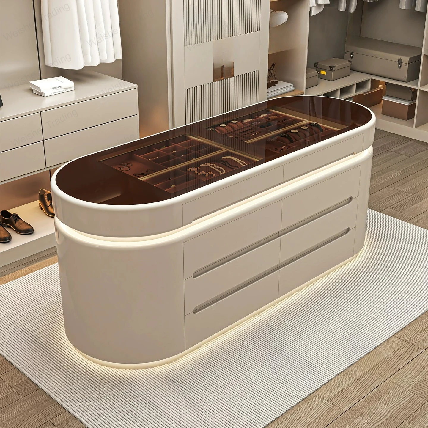Floor-to-ceiling jewelry display cabinet Clothing store Double-sided storage cabinet