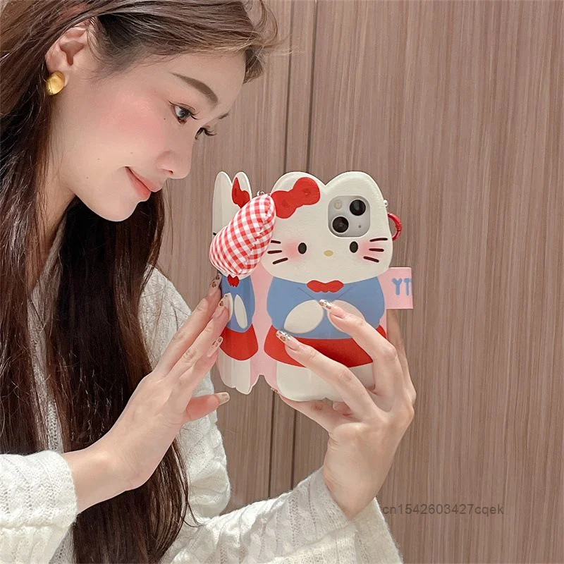 שלום קיטי חמוד להעיף את הלניארד עיצוב טלפון iPhone 16 15 promax 14 13 בסגנון ילדה מתוקה סגנון קוריאני גרסה טלפון חדש כיסוי