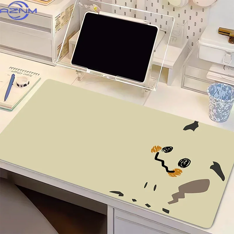 Minimalist Simple Line Art Cute Ghost Cartoon Creature Beige Background Mouse Pad Rubber Non Slip Desk Mat for Gaming Decor