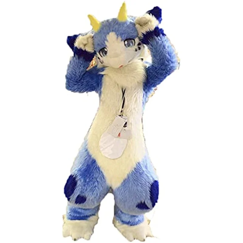 Blue Husky Mascot Costume Children's Full Fur Suit Fur Christmas and Halloween Large-scale Activities Play Costume