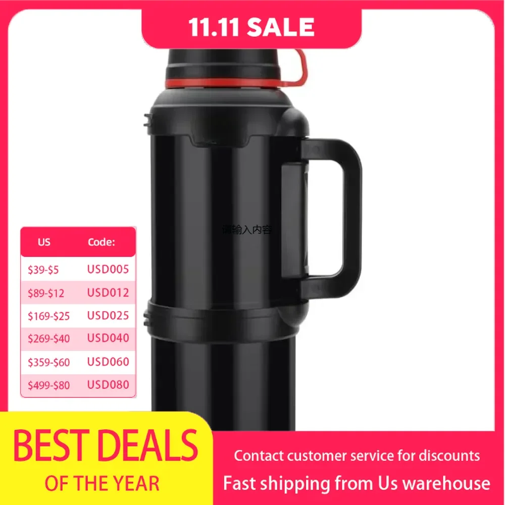 Vacuum Thermos Flask, 133oz/4L Travel Jug Stainless steel jug with handle, rust resistant, for hiking and fishing